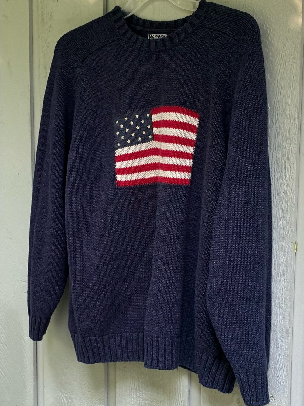 Vintage 90s Lands’ End American Flag Sweater 2X Americana USA - Picture 9 of 10